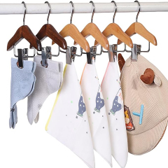 Mini Solid Wooden Hanger Hooks with Stainless Steel Clamp