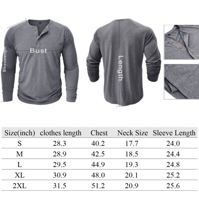 Front Placket Long Sleeve T-Shirts For Men