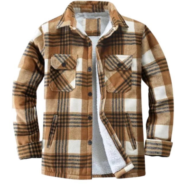 Warm Fleece-Lined Plaid Shirt Jacket For Men
