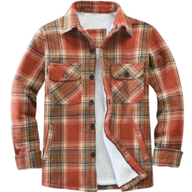 Warm Fleece-Lined Plaid Shirt Jacket For Men