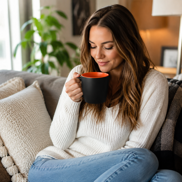 11 Oz Ceramic Coffee Mug With Colorful Interior