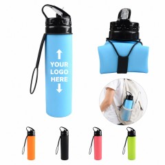 20 oz Collapsible Silicone Straw Bottle with Carabiner