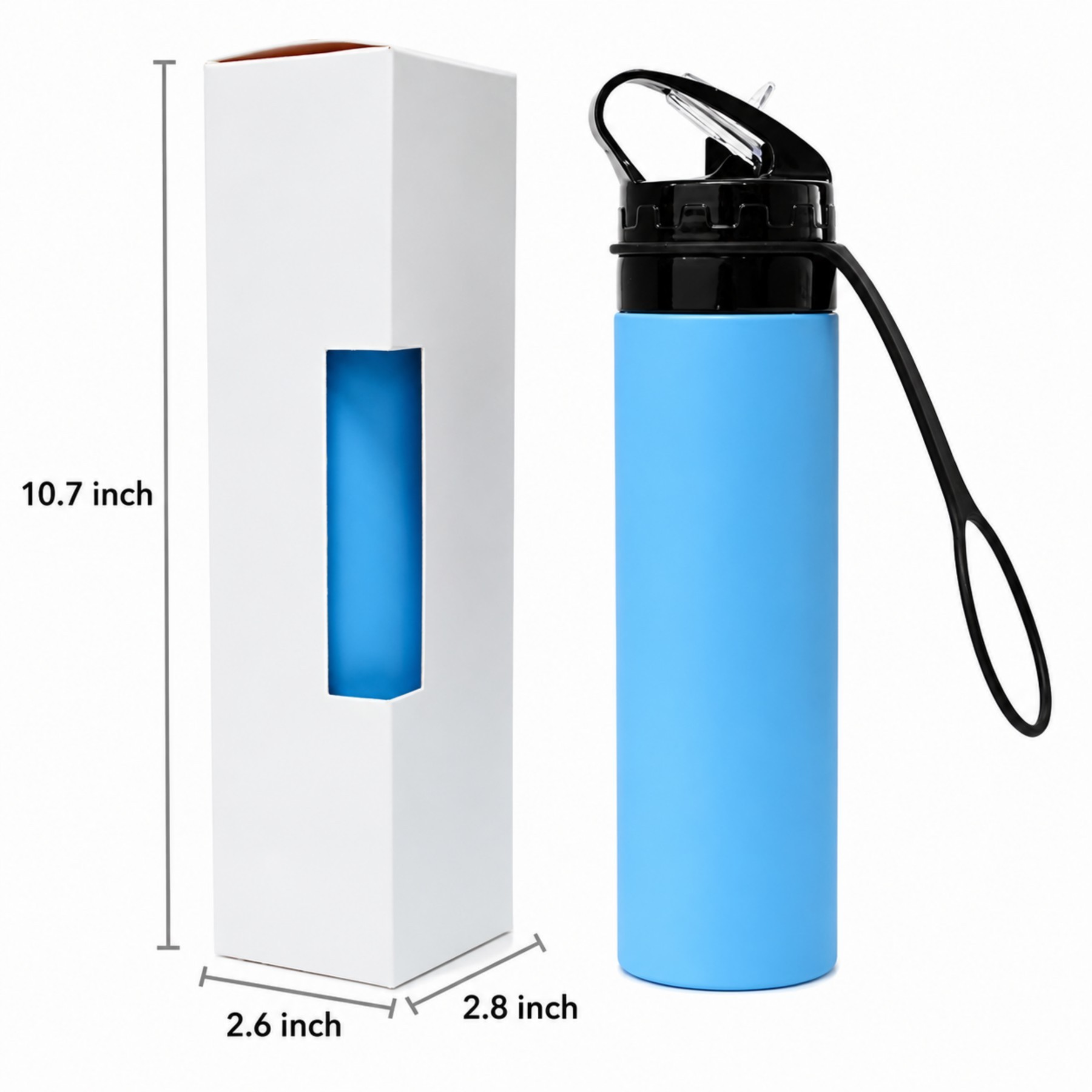 20 oz Collapsible Silicone Straw Bottle with Carabiner