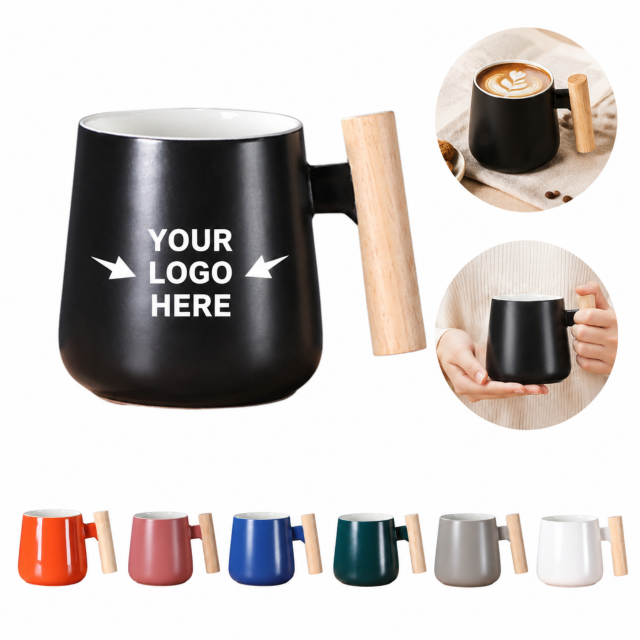 Ceramic Coffee Mug with Wooden Handle