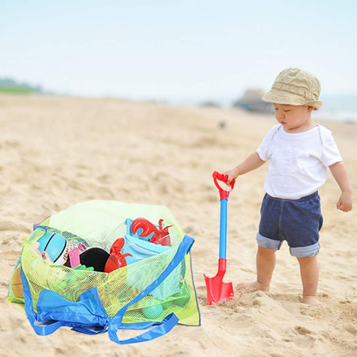 Foldable Mesh Beach Sand Toy Storage Pouch Bag