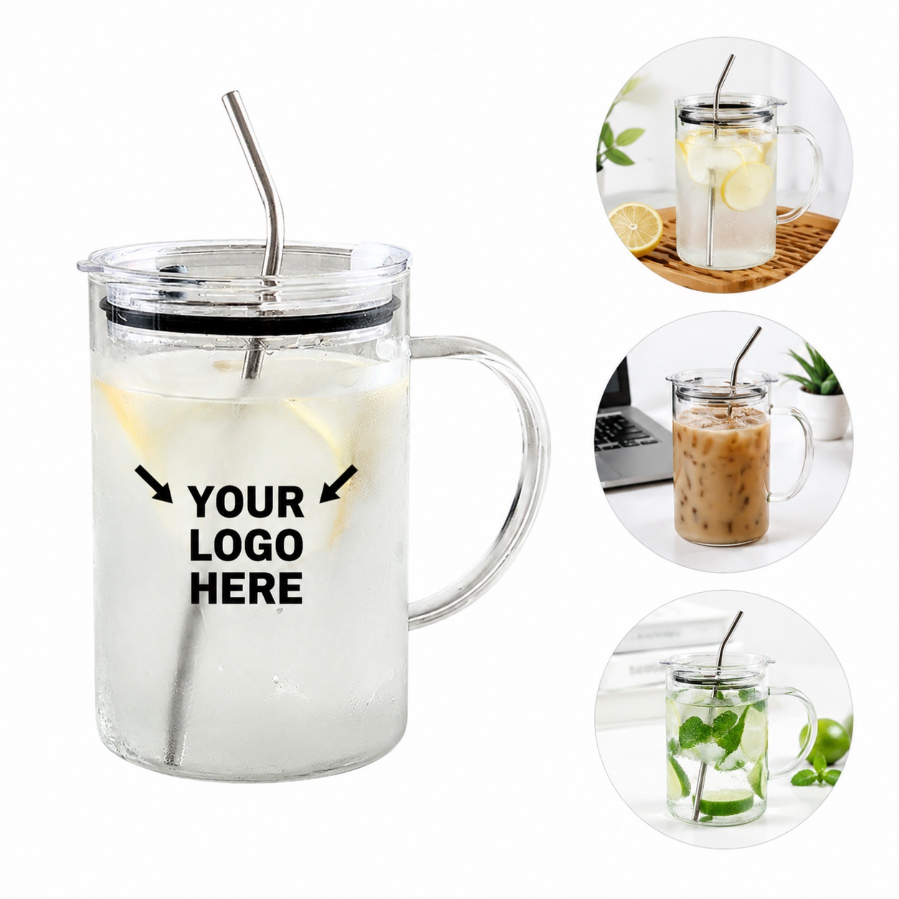 Glass Hydration Tumbler With Straw And Lid
