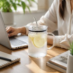 Glass Hydration Tumbler With Straw And Lid