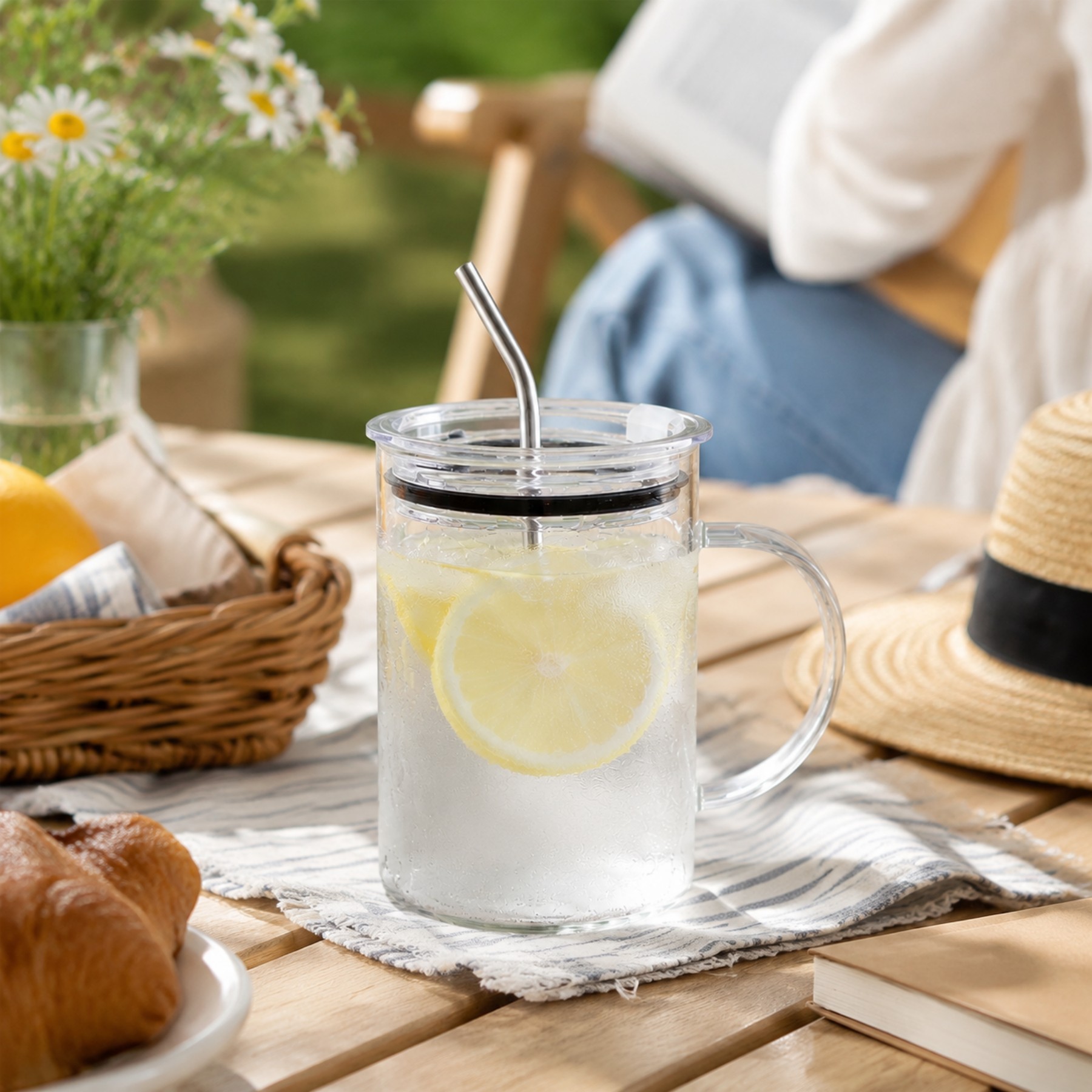 Glass Hydration Tumbler With Straw And Lid