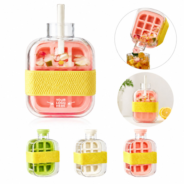 Ice Cube Maker Bottle with Straw