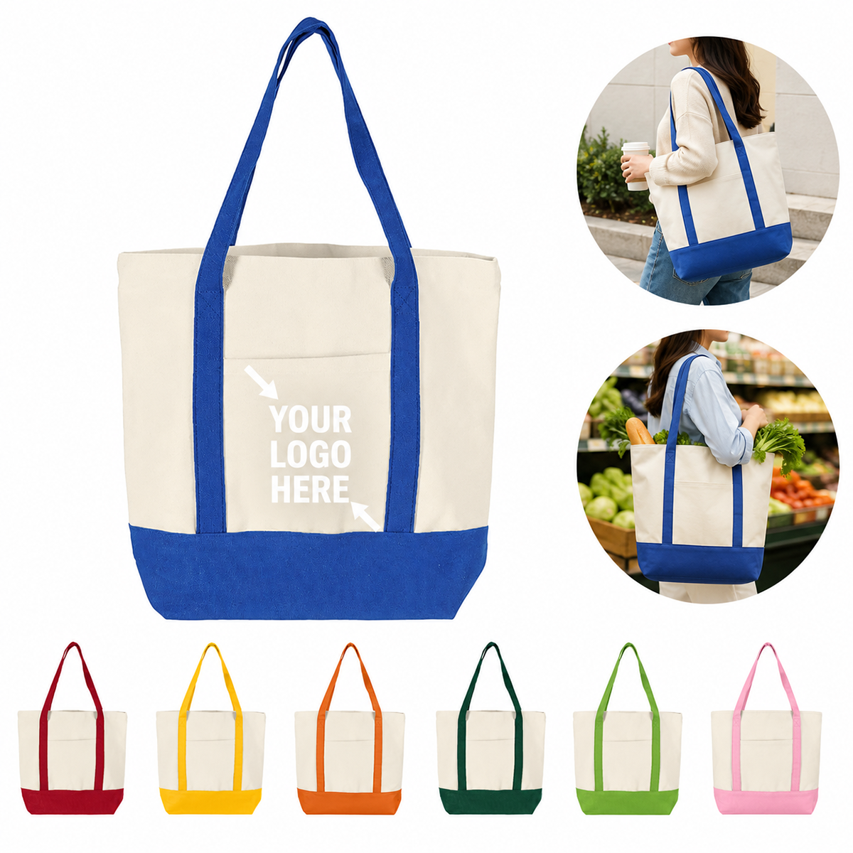 Large Canvas Tote Bag with Multiple Pockets