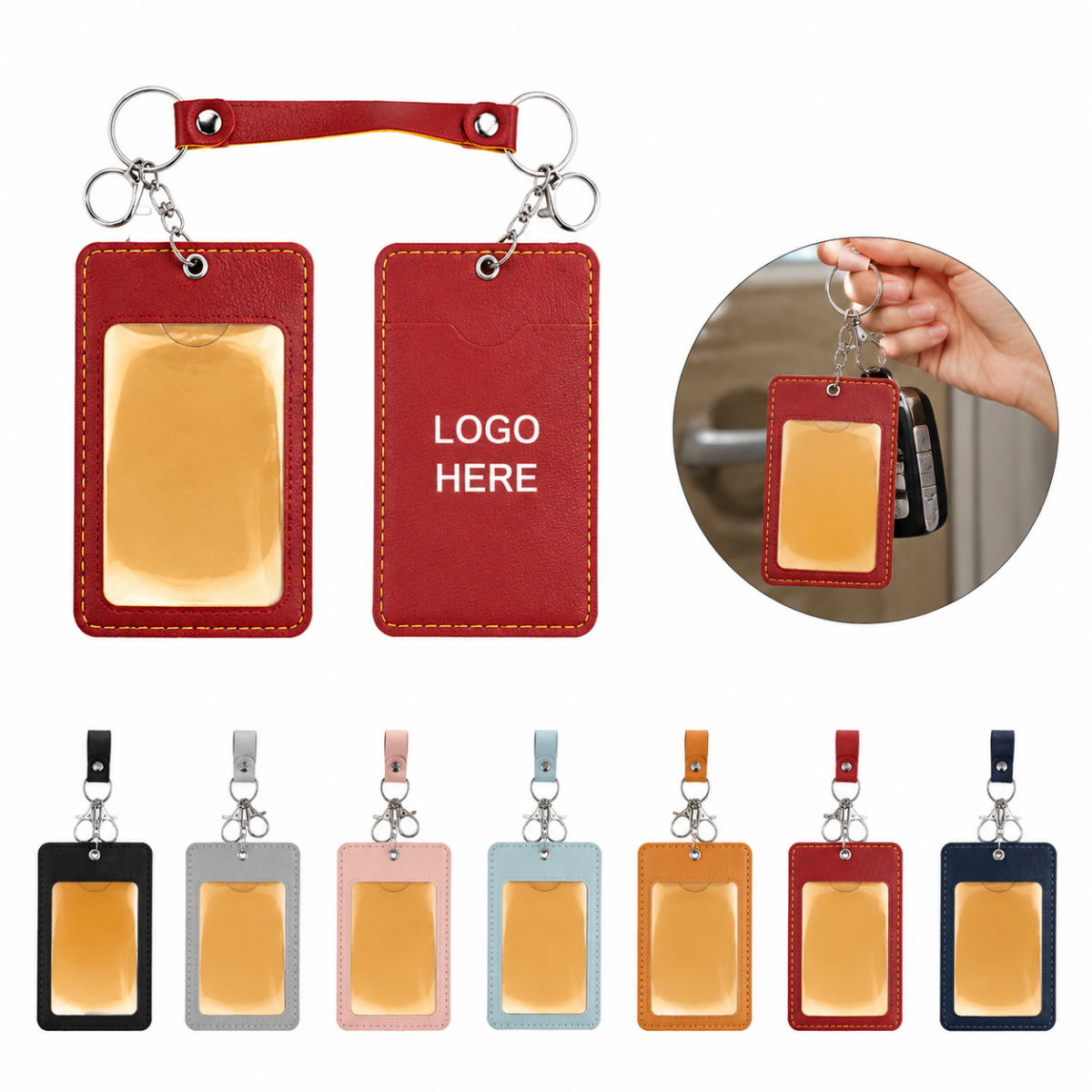 PU Leather Card Holder With Lanyard Badge