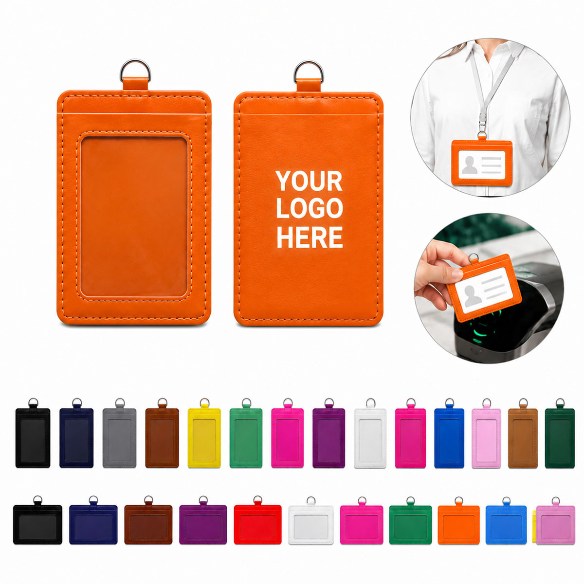 PU Leather Double Card Badge Holder