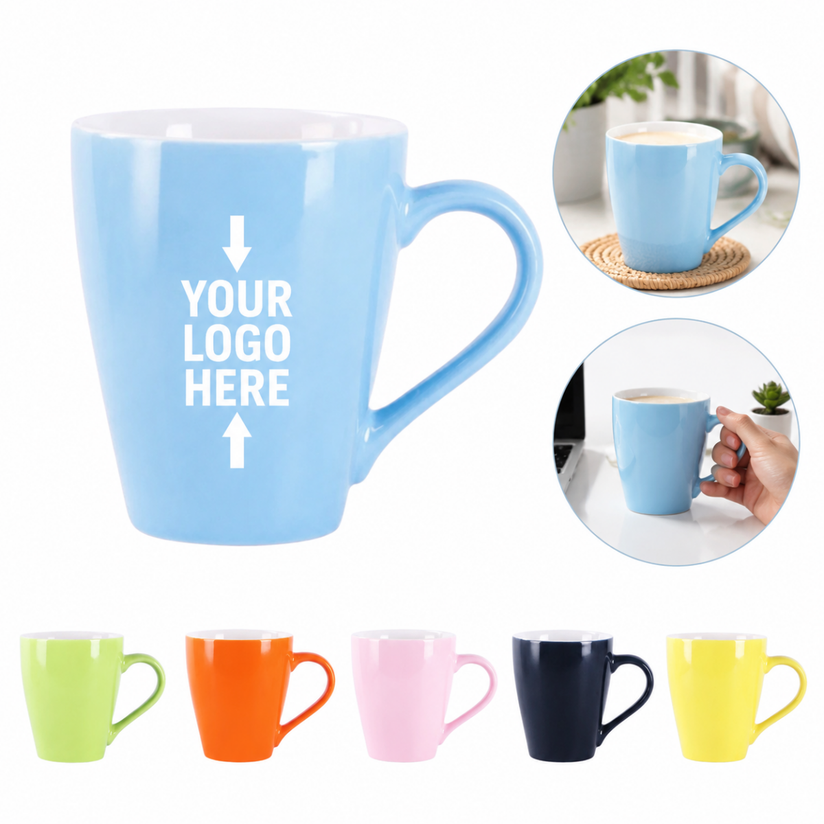 Solid Color Glazed Ceramic Mug with Custom Logo