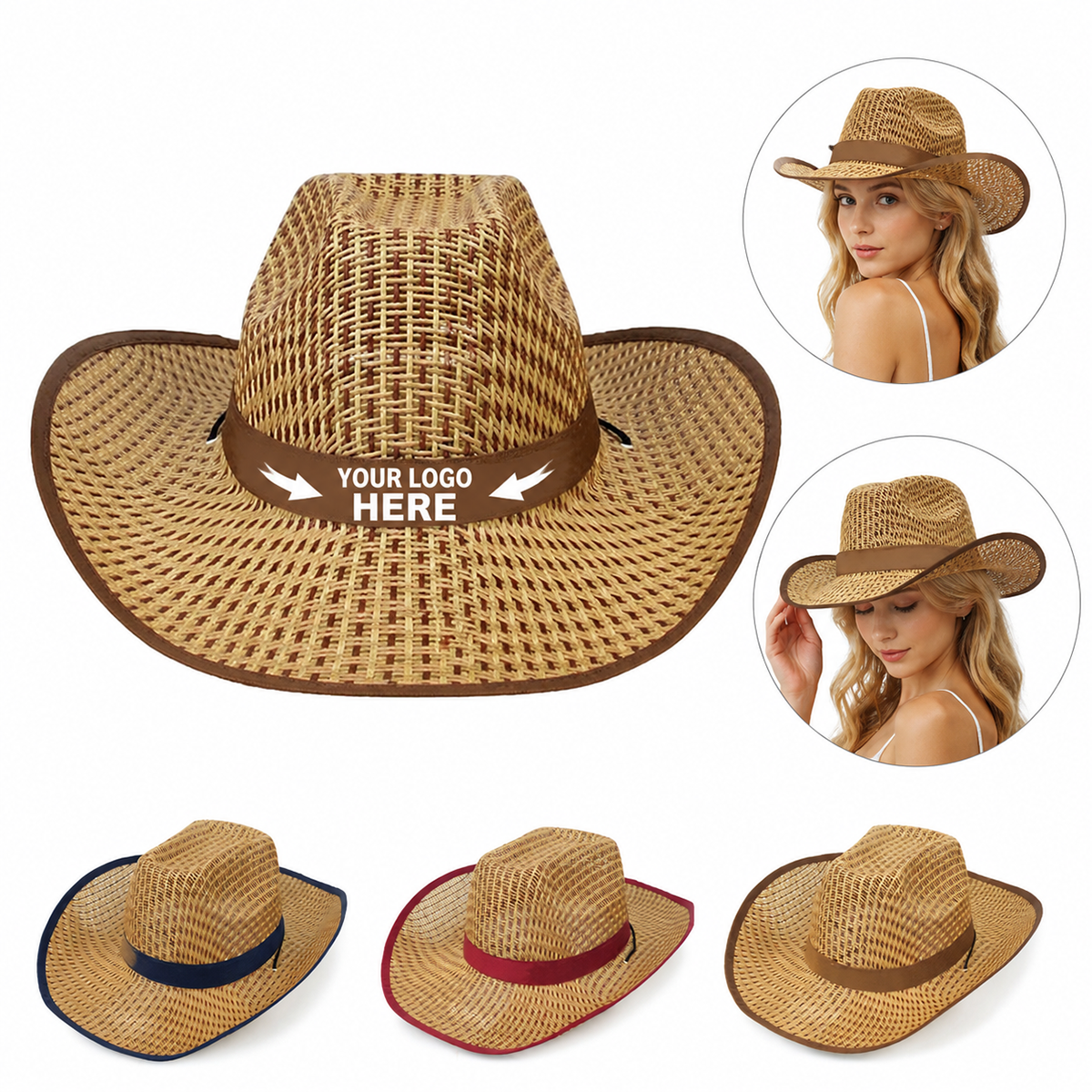 Straw Cowboy Visor Hat with Curved Brim