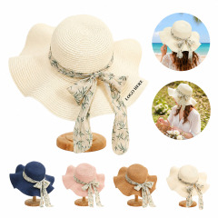 Wide Brim Straw Hat with Ribbon