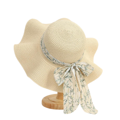 Wide Brim Straw Hat with Ribbon