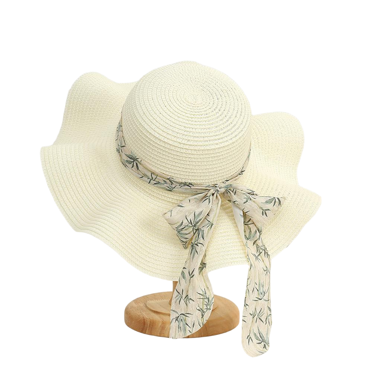 Wide Brim Straw Hat with Ribbon