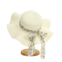 Wide Brim Straw Hat with Ribbon