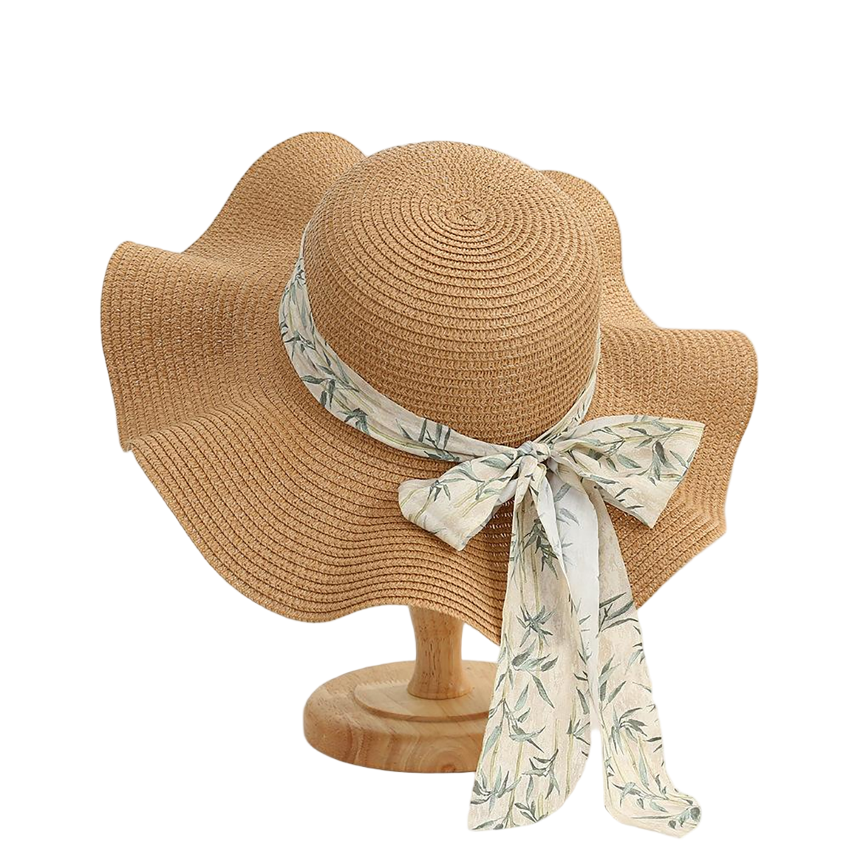 Wide Brim Straw Hat with Ribbon