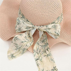 Wide Brim Straw Hat with Ribbon