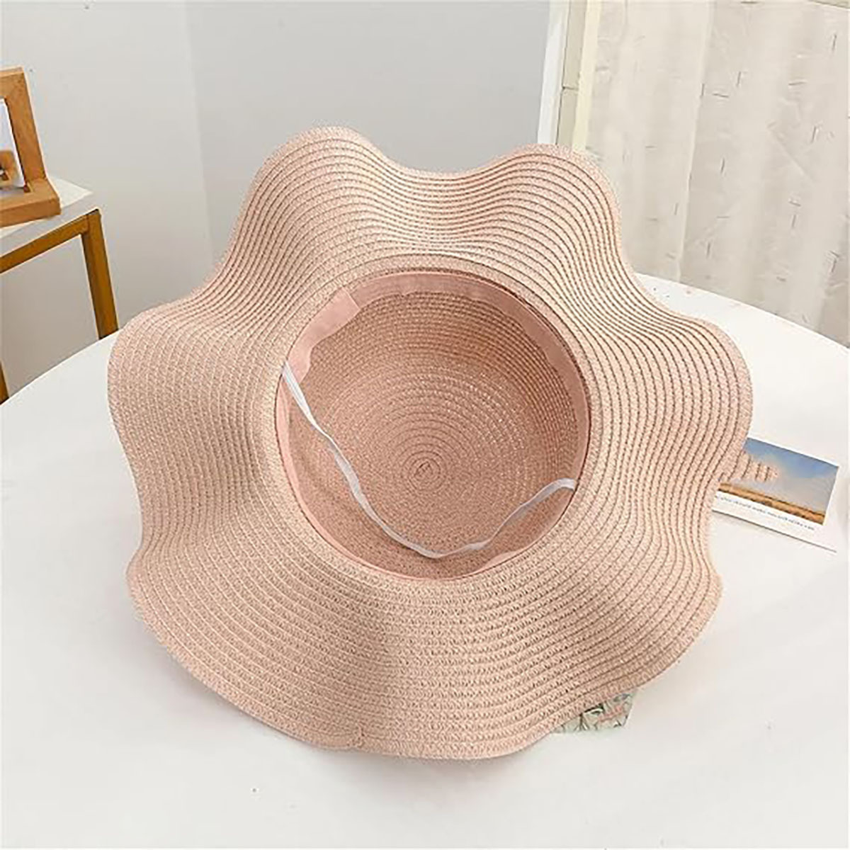 Wide Brim Straw Hat with Ribbon