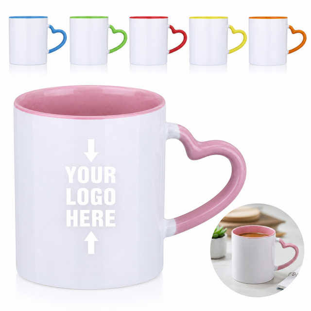 12 Oz Two-Tone Ceramic Heart Handle Cup
