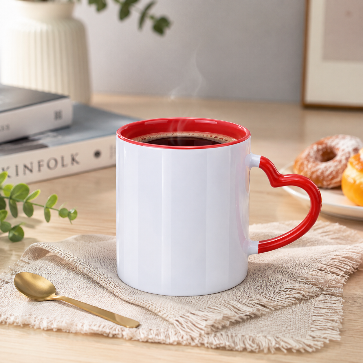 12 Oz Two-Tone Ceramic Heart Handle Cup