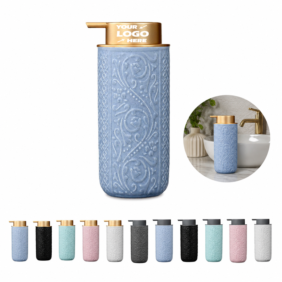16 Oz Embossed Ceramic Lotion Dispenser