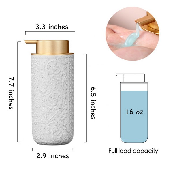 16 Oz Embossed Ceramic Lotion Dispenser