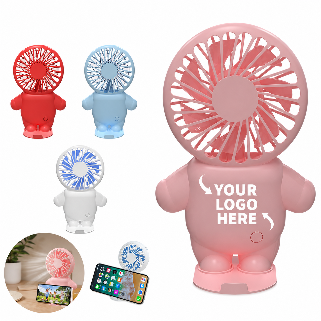 2-In-1 Rechargeable Handheld Fan With Phone Stand