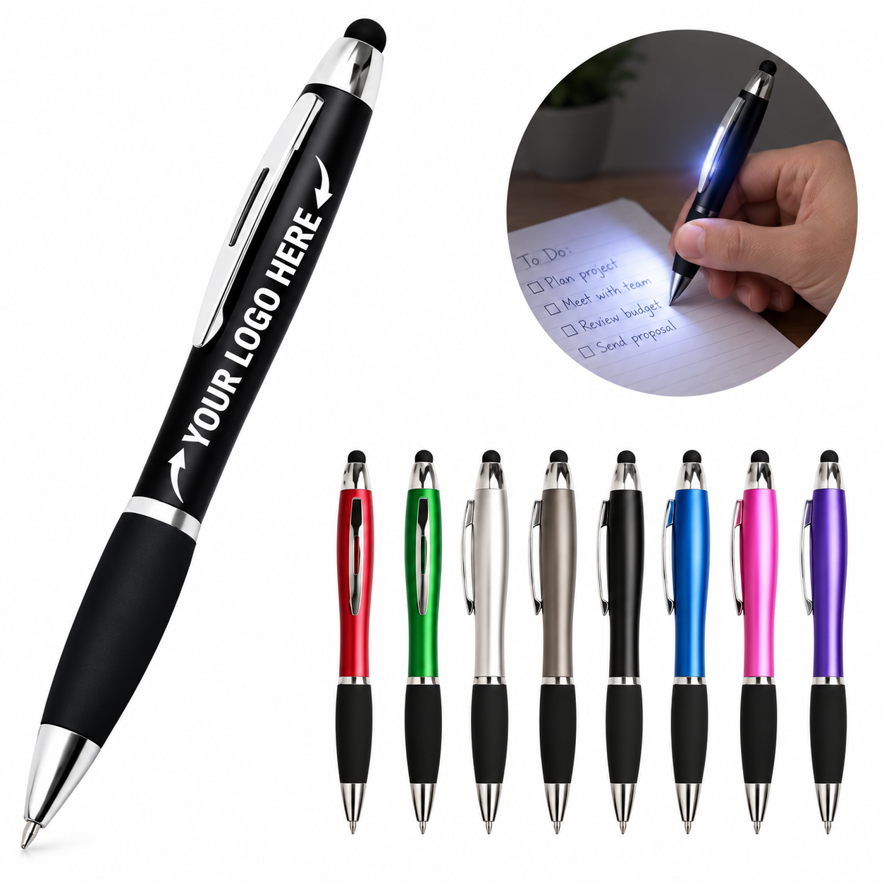 3-In-1 LED Light-Up Stylus Ballpoint Pen