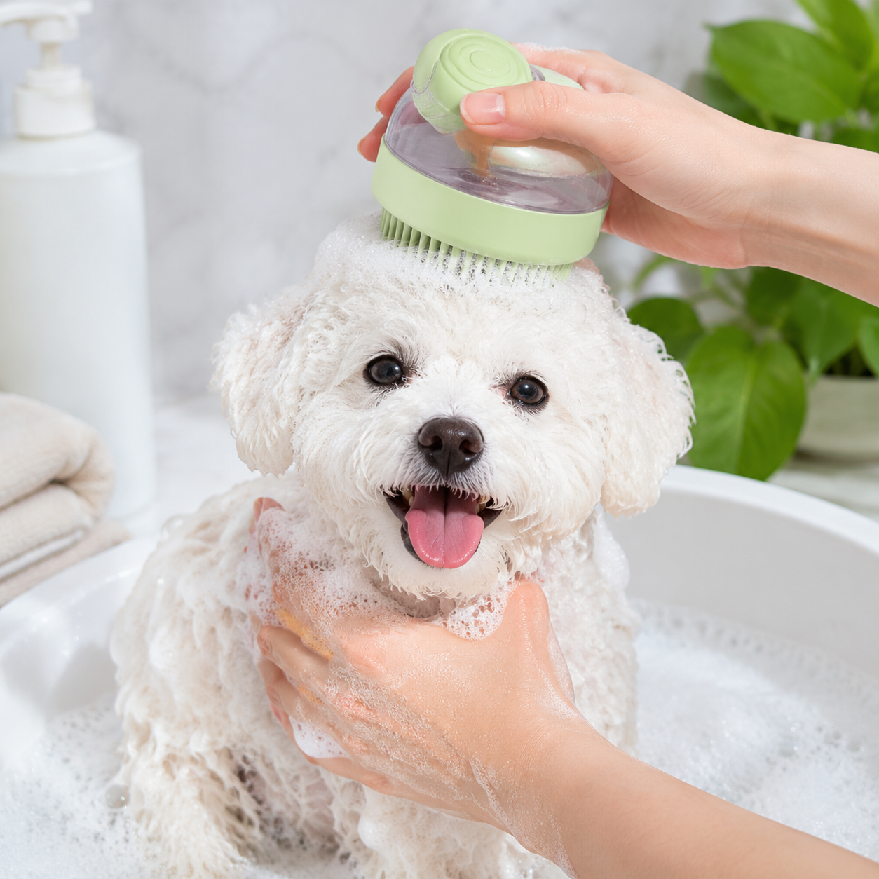 3-in-1 Pet Bath Scrubber Brush with Shampoo Dispenser