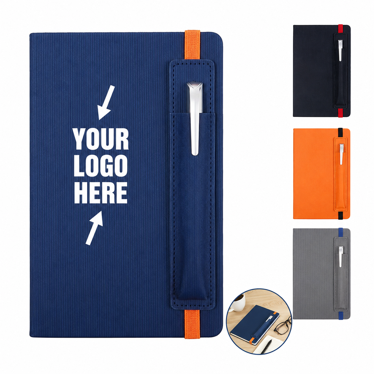 A5 PU Leather Lined Notebook With Pen Holder