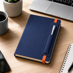 A5 PU Leather Lined Notebook With Pen Holder