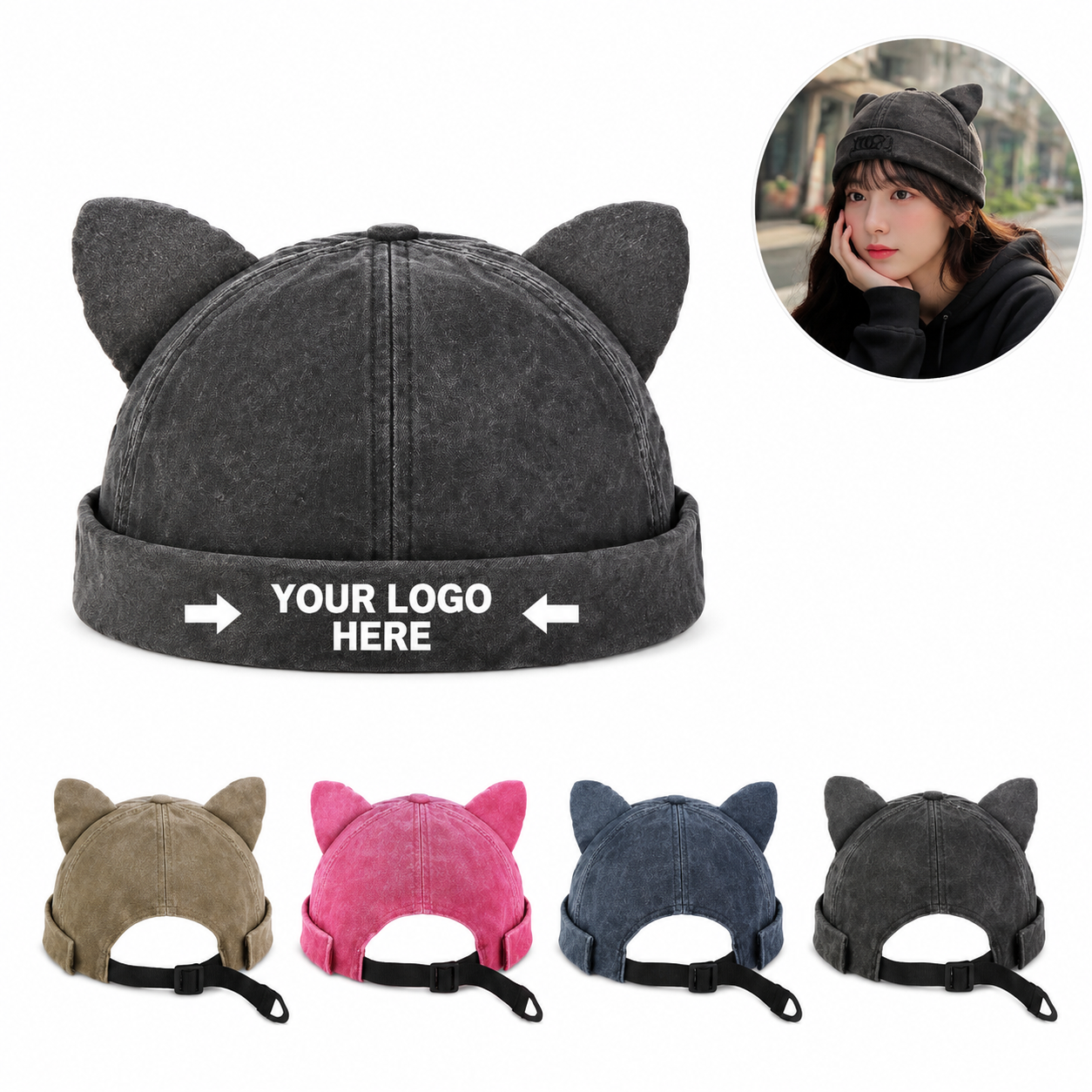 Cat Ear Brimless Docker Hat Retro Unisex Beanie Cap