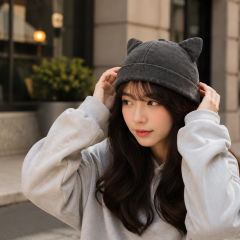 Cat Ear Brimless Docker Hat Retro Unisex Beanie Cap
