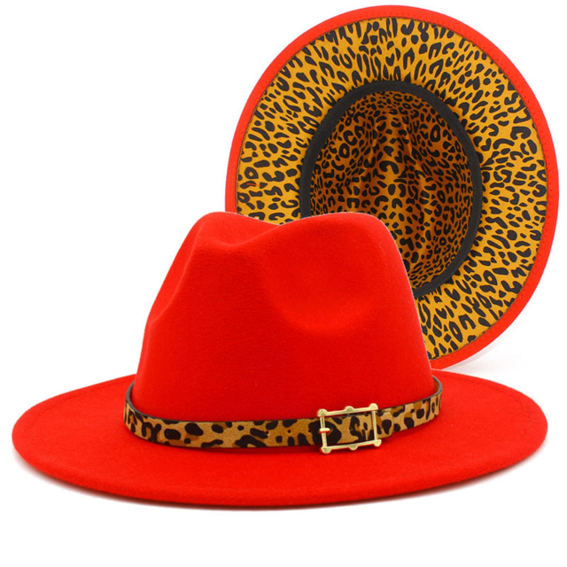 Colorblock Felt Fedora Hat with Leopard Print Band