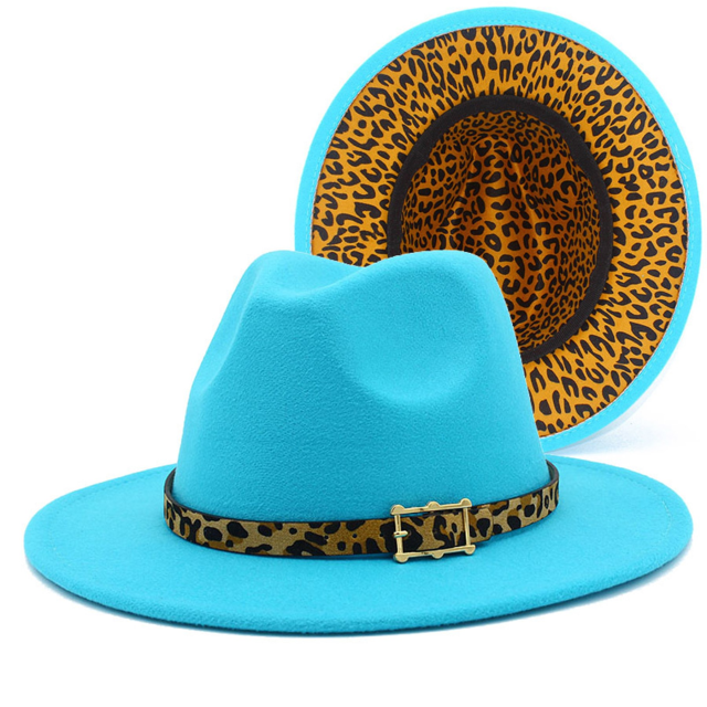 Colorblock Felt Fedora Hat with Leopard Print Band
