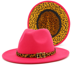 Colorblock Felt Fedora Hat with Leopard Print Band