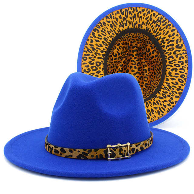 Colorblock Felt Fedora Hat with Leopard Print Band