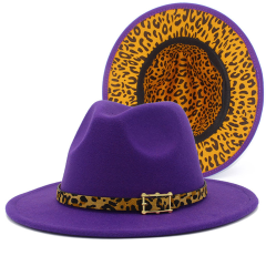 Colorblock Felt Fedora Hat with Leopard Print Band