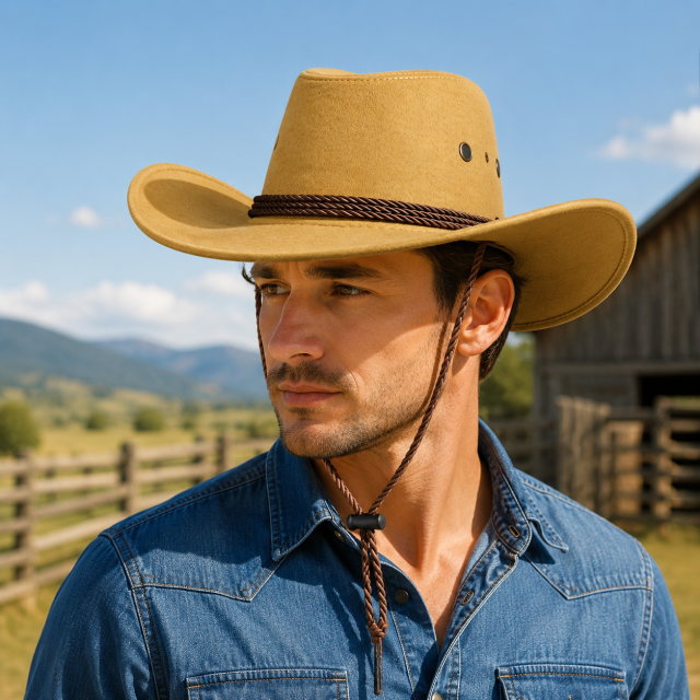 Colorful Wide-Brim Cowboy Hat with Chin Strap