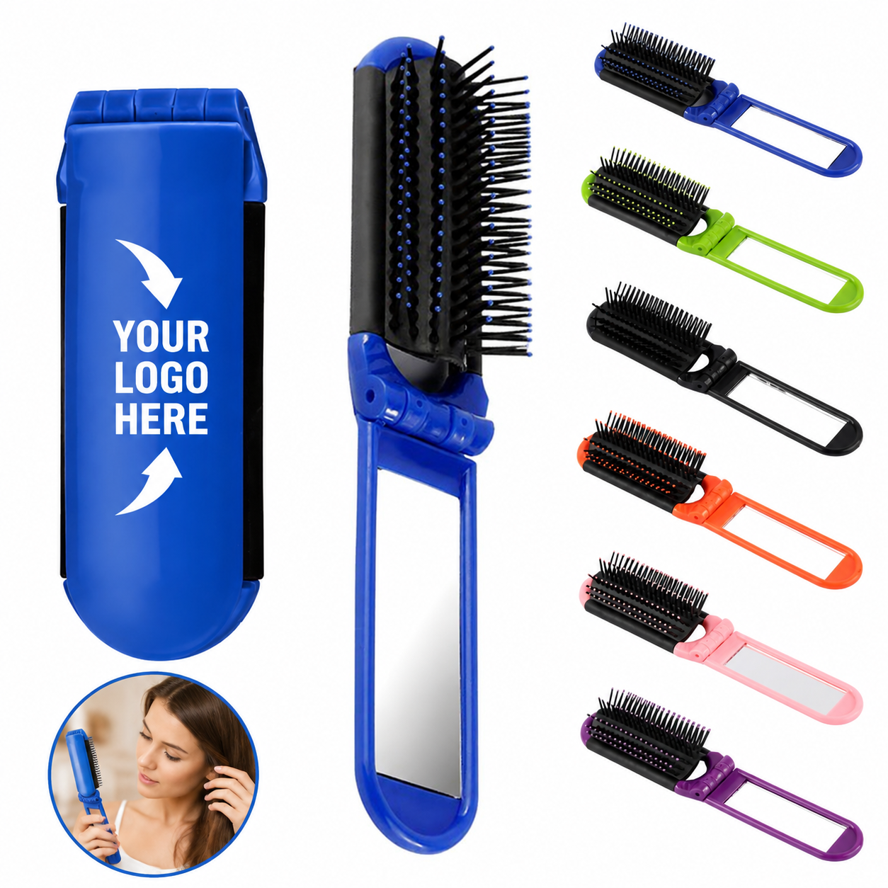Compact Folding Hair Brush with Mirror