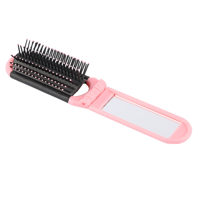 Compact Folding Hair Brush with Mirror