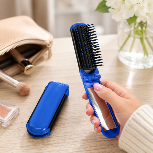 Compact Folding Hair Brush with Mirror