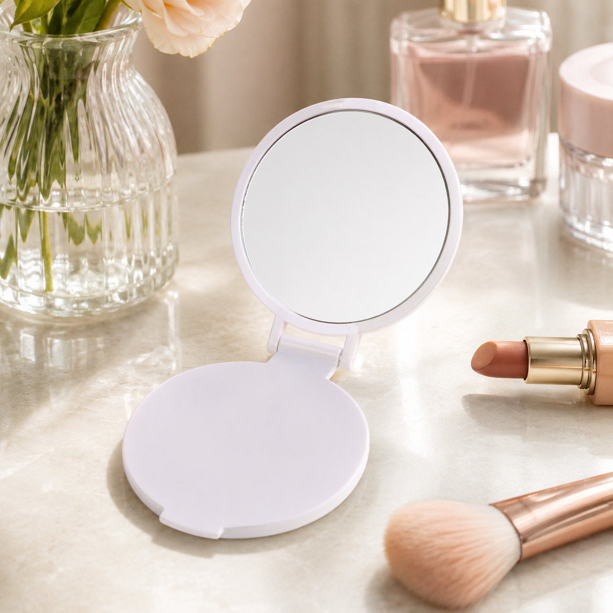 Compact Round Foldable Plastic Makeup Mirror