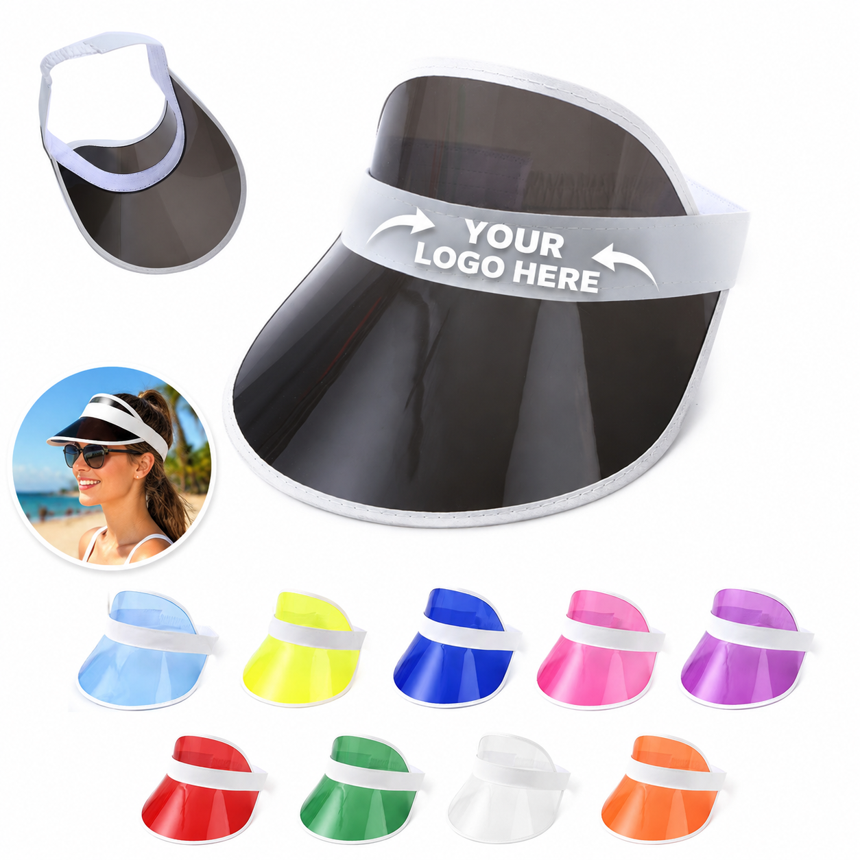 Custom PVC Transparent Sun Visor Cap with Adjustable Strap