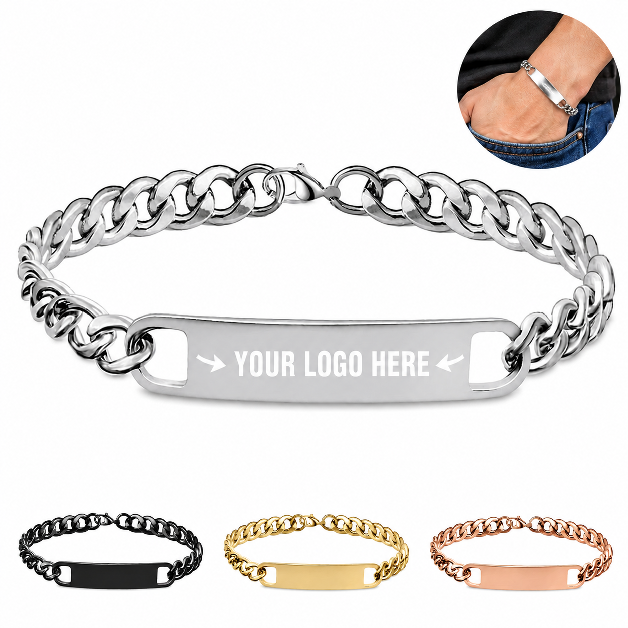 Customizable Engraved Metal Chain Link Bracelet