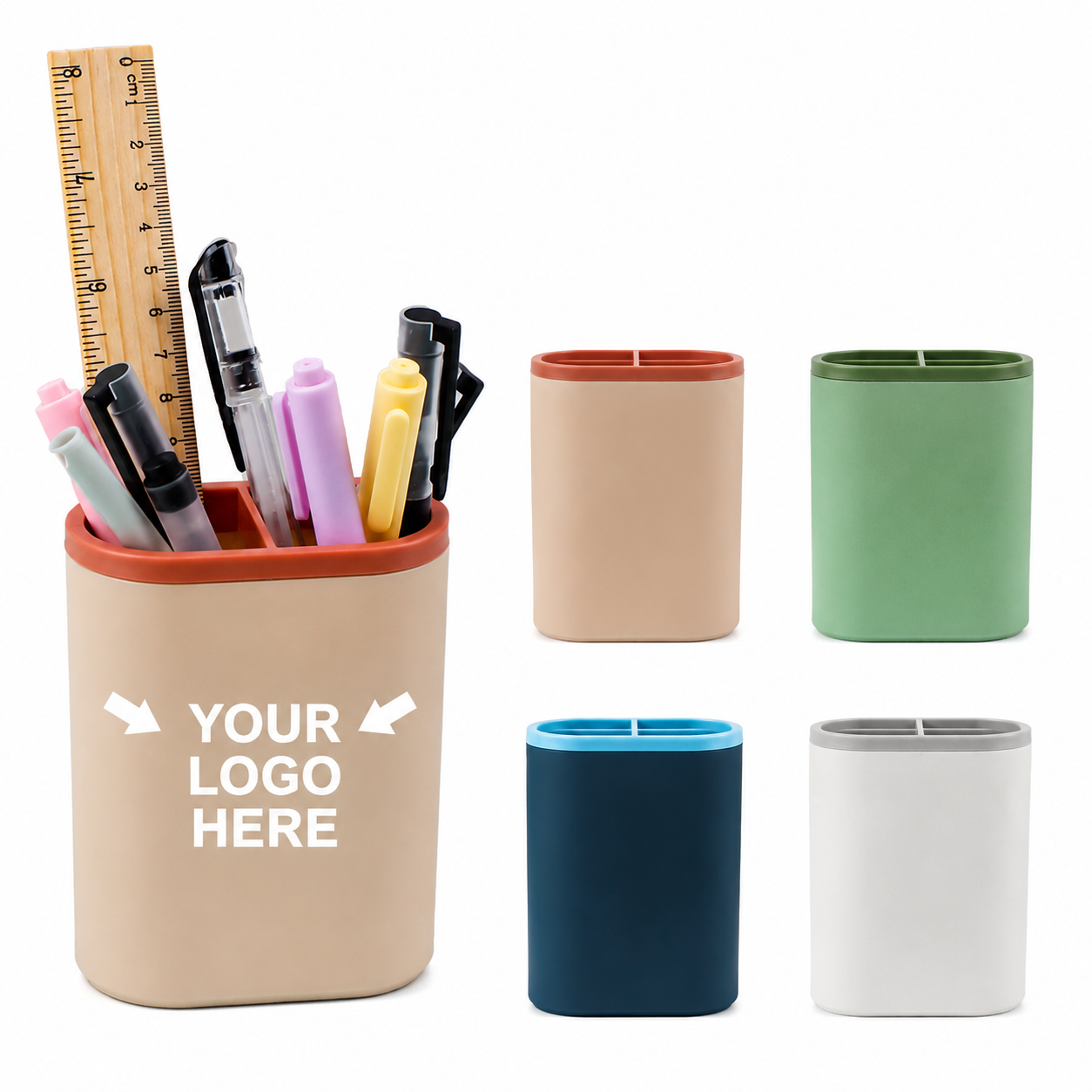 Desktop Plastic Pen Holder Organizer With Storage Compartments