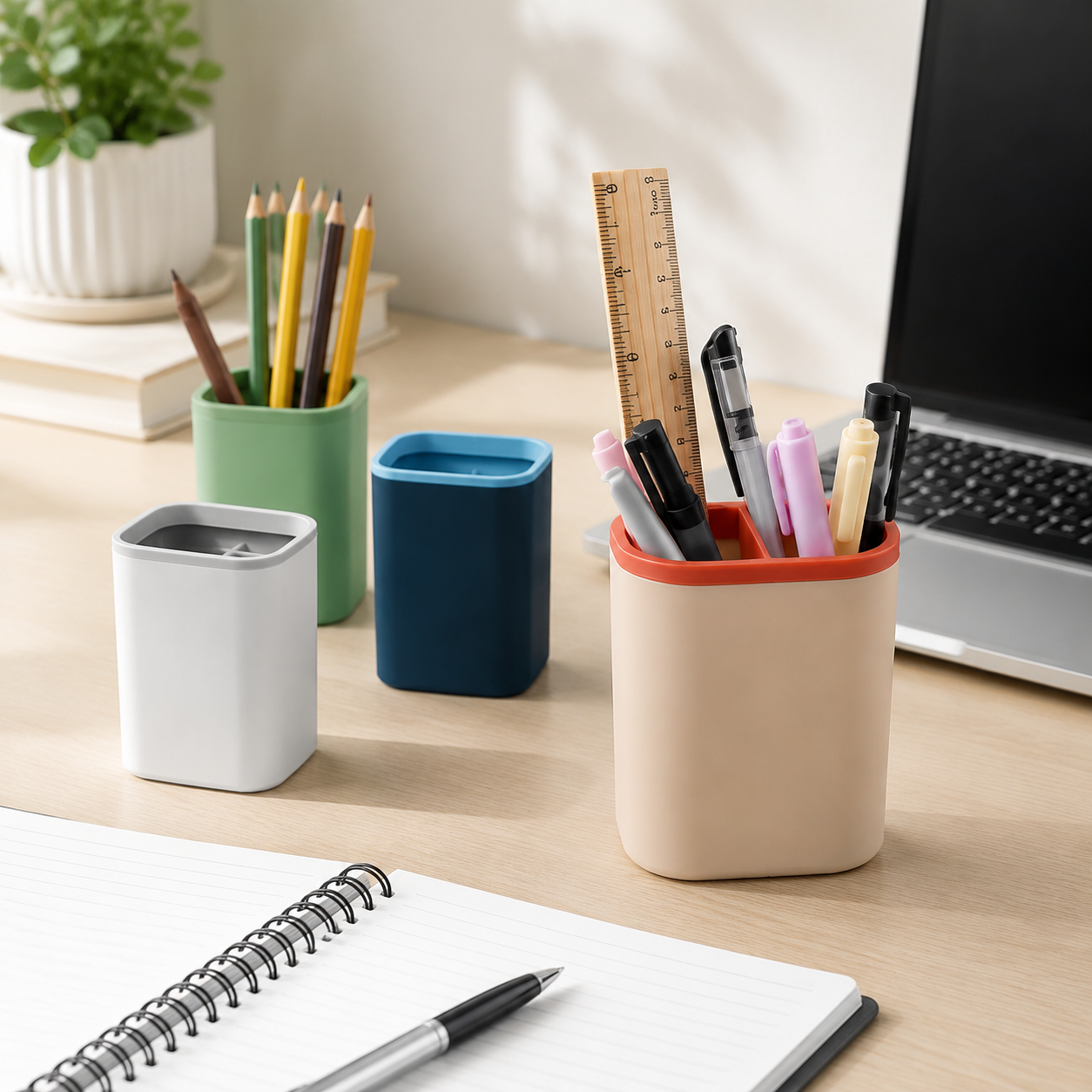 Desktop Plastic Pen Holder Organizer With Storage Compartments